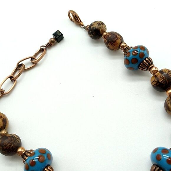 Artisan Koa Bracelet-Anklet Glass Lampwork Beads Copper-tone Spacers & Chain - Picture 8 of 11